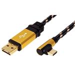 Roline GOLD oboustranný USB 2.0 kabel, USB-A(M) -> USB-C(M), lomený (90°), 0.8m