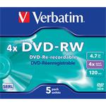 Verbatim DVD-RW Matt Silver, 4.7GB, 4x, 5ks, jewel case