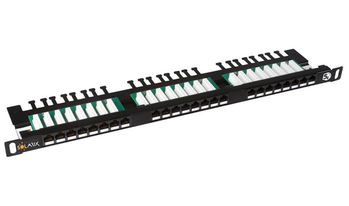 19" Patch panel Solarix 24xRJ45 CAT5E UTP černý 0,5U