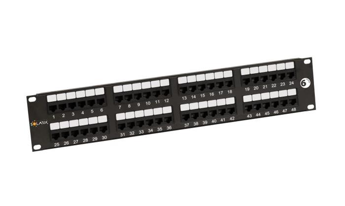 19" Patch panel Solarix 48 x RJ45 CAT6 UTP černý