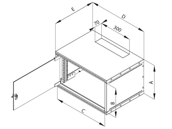 19" rozvaděč jednodíln, 12U/400mm FLAT-PACK, plechové dveře