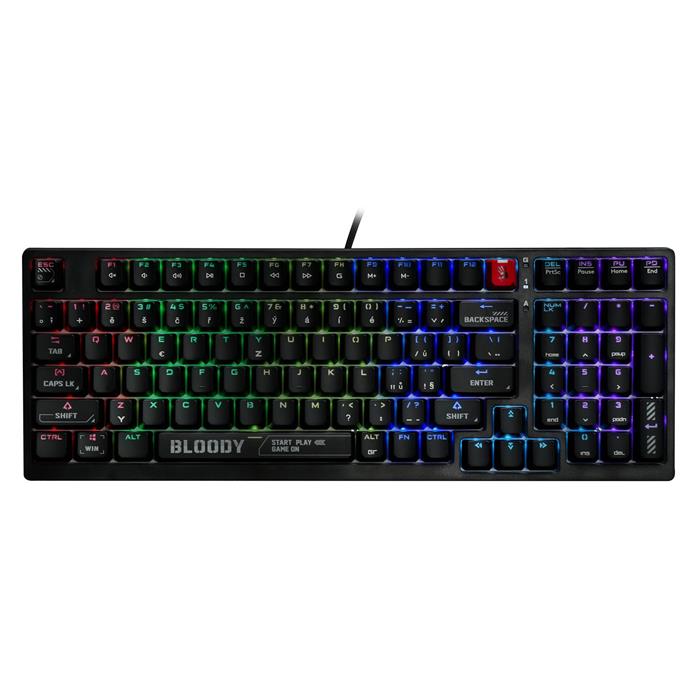 A4tech Bloody S98 RGB mechanická herní klávesnice 80%, USB, CZ, černá