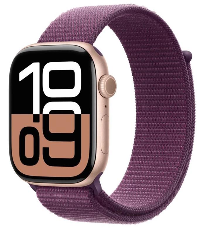 Apple Watch Series 10 46mm Rose Gold Aluminium Case with Plum Sport Loop