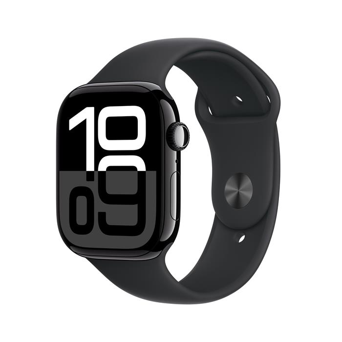 Apple Watch Series 10 Cellular 46mm Jet Black Aluminium Case with Black Sport Band - M/L