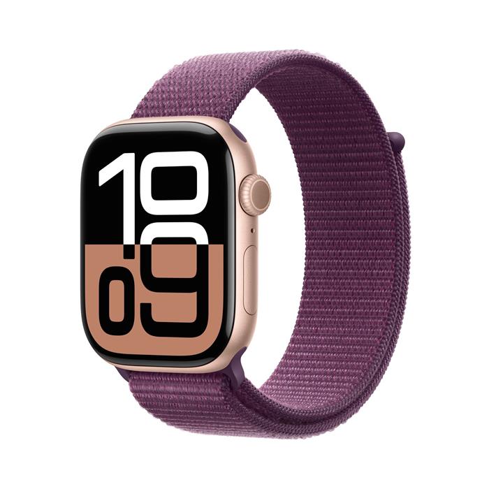 Apple Watch Series 10 Cellular 46mm Rose Gold Aluminium Case with Plum Sport Loop