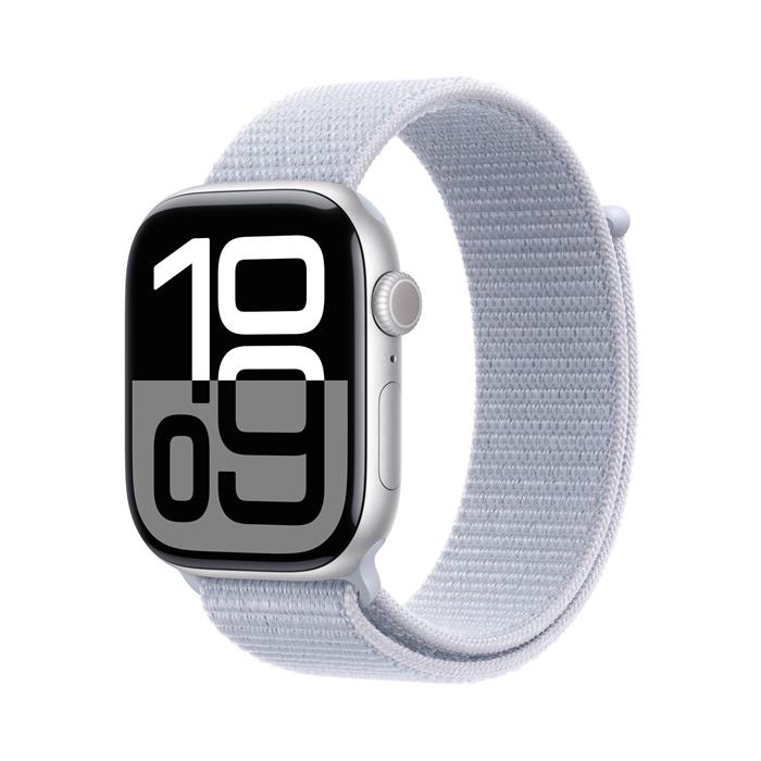 Apple Watch Series 10 Cellular 46mm Silver Aluminium Case with Blue Cloud Sport Loop