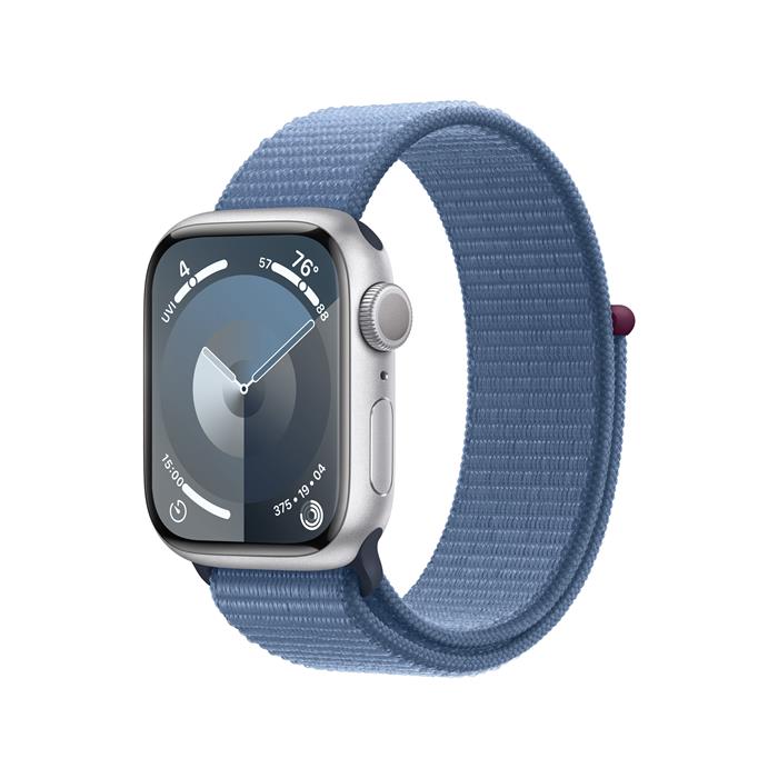 Apple Watch Series 9 41mm Stříbrný hliník s ledově modrým provlékacím řemínkem