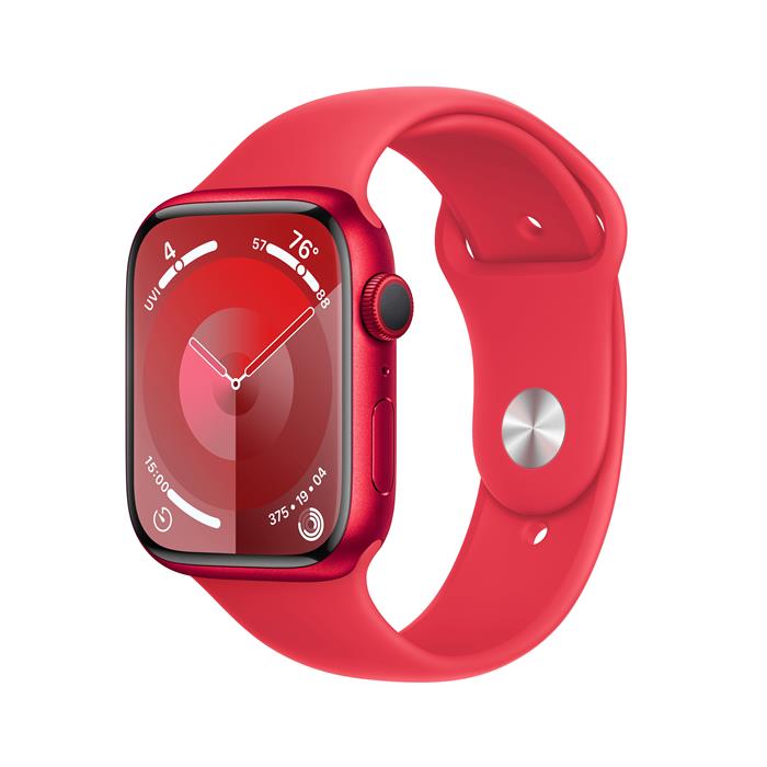 Apple Watch Series 9 45mm červený hliník s červeným sportovním řemínkem M/L