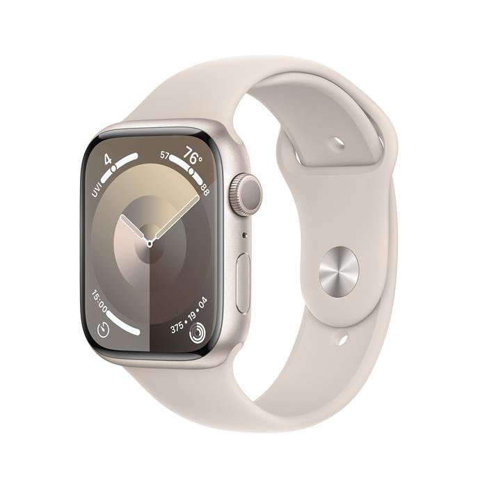 Apple Watch Series 9 45mm Hvězdně bílý hliník s hvězdně bílým sportovním řemínkem S/M