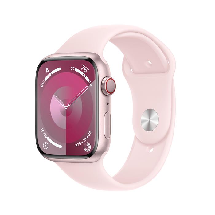 Apple Watch Series 9 Cellular 45mm Růžový hliník se světle růžovým sportovním řemínkem M/L