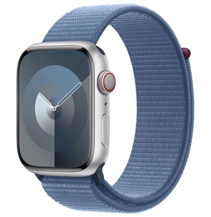 Apple Watch Series 9 Cellular 45mm Stříbrný hliník s ledově modrým provlékacím řemínkem