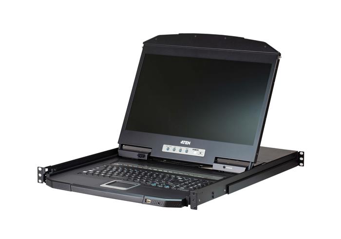 ATEN KVM console CL3116NX 16-Port Short Depth PS/2-USB VGA Single Rail WideScreen LCD KVM Switch 18,5" 1366x768