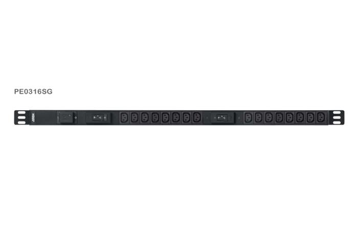 Aten PE0316S 0U Basic PDU s přepěťovou ochranou 32A přívodní kabel 1,6m IEC60309 Výstup 16x C13