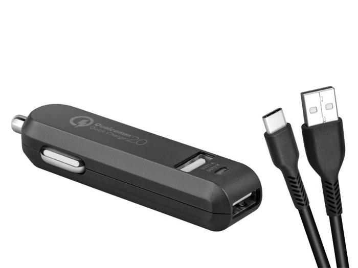 AVACOM CarMAX 2 nabíječka do auta 2x Qualcomm Quick Charge 2.0, černá barva (USB-C kabel)