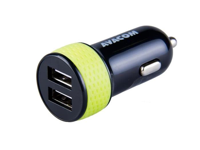 AVACOM nabíječka do auta s dvěma USB výstupy 5V/1A - 3,1A, černo-zelená barva