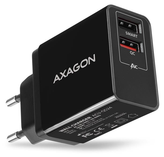 AXAGON ACU-QS24, 24W USB nabíječka, 2x USB port, QC3.0