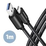 AXAGON BUCM3-AM10AB, kabel USB-C <-> USB-A, 1m, USB 3.0, 3A, ALU, oplet, černý