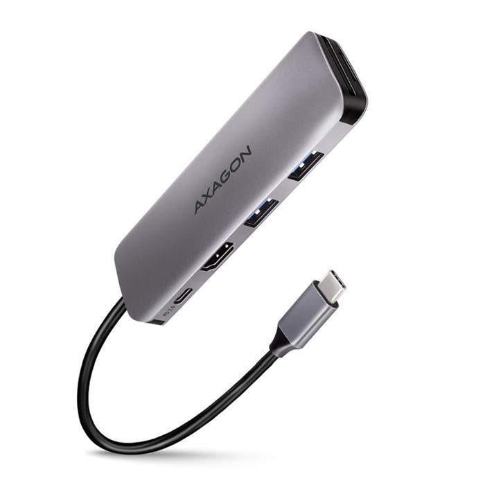 AXAGON HMC-5 SUPERSPEED USB-C combo 5in1 hub, stříbrný