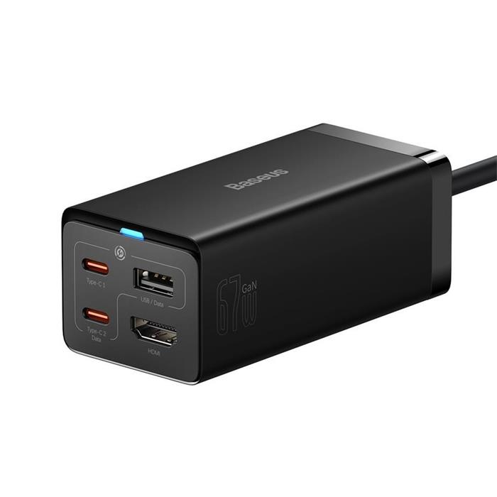 Baseus GaN5 Pro rychlonabíjecí stolní adaptér 2x USB-C + USB-A + HDMI 67W 1.5m kabel černá