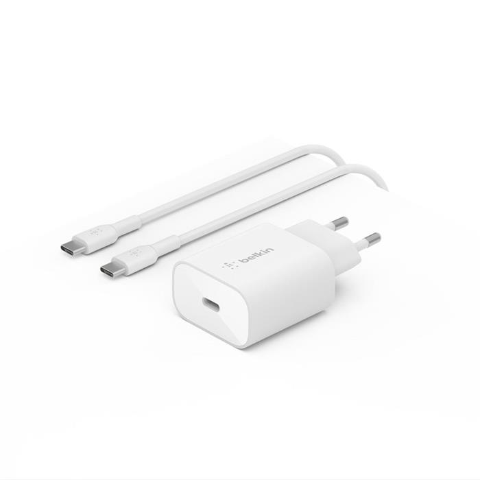 Belkin 25W USB-C nabíječka s Power Delivery + 1m USB-C na USB-C kabel, bílá