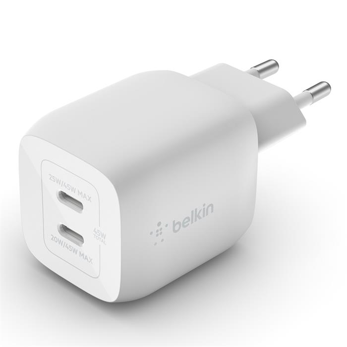 Belkin Duální 45W USB-C PD GaN PPS nástěnná nabíječka, bílá