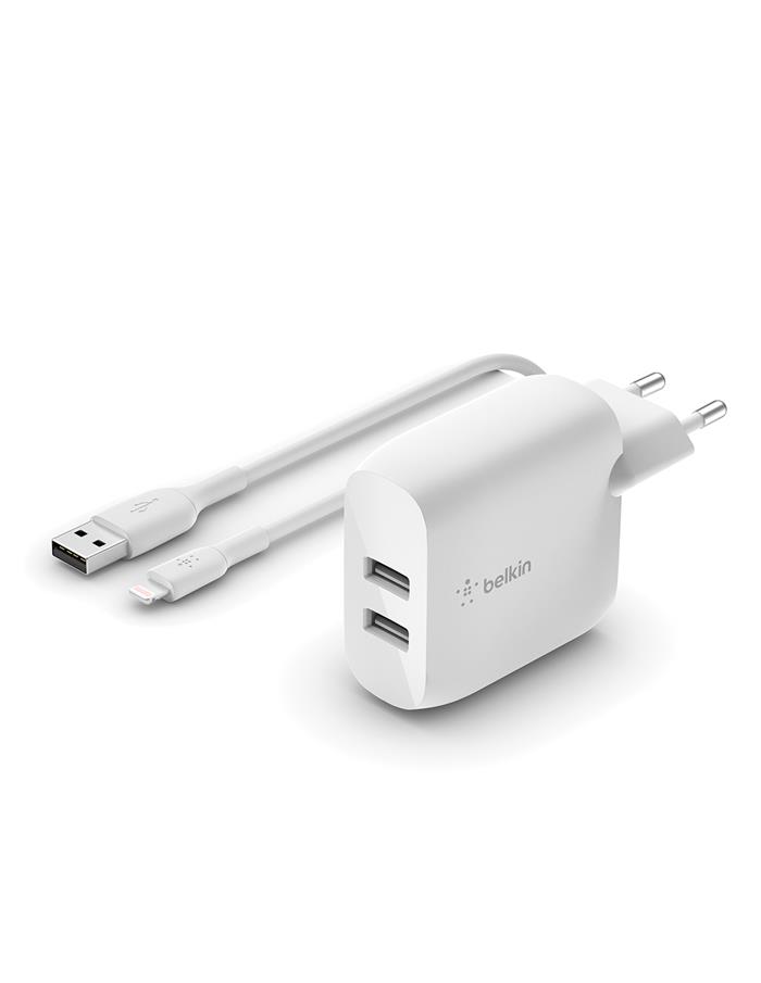 Belkin Duální domácí USB nabíječka 24W, lightning kabel, bílá