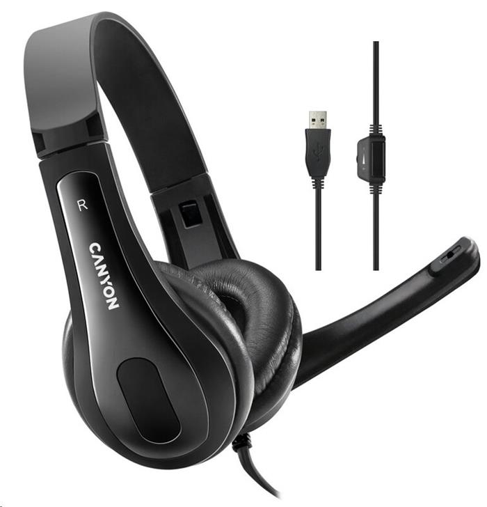 CANYON headset CHSU-1, lehký, USB připojení, černá