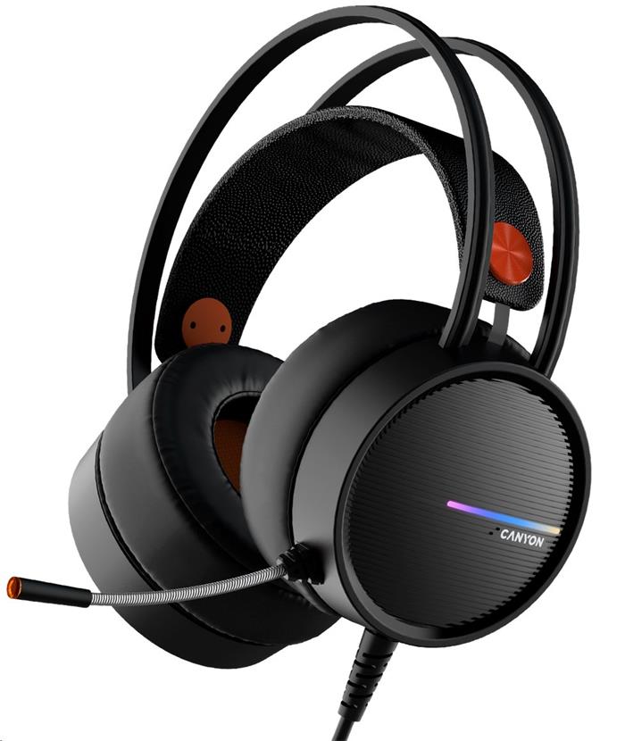 CANYON Herní headset Interceptor GH-8A, LED, PC/PS4/Xbox one, Deep bass, kabel 2m, USB+2x3,5F TRS jack + rozbočovač