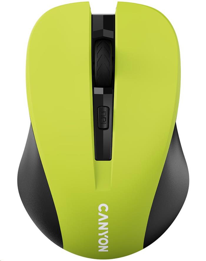 CANYON myš optická bezdrátová CMSW1, nastavitelné rozlišení 800/1000/1200 dpi, 4 tl, USB nano reciever, žlutá