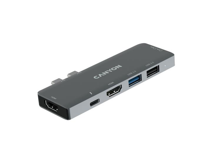 CANYON replikáítor portů DS-5B, 7v1, pro Apple Mackbook s Thunderbolt 3 (USB-C 100W)