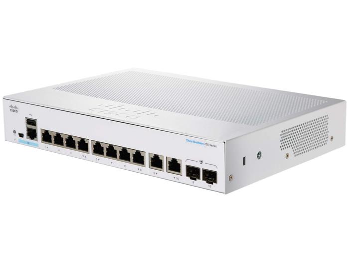 Cisco CBS250-8T-E-2G-EU 8-port GE Smart Switch, 8x GbE RJ-45, 2x 1G Combo, Ext PS