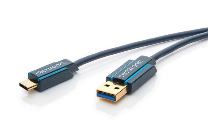 ClickTronic HQ OFC Kabel USB 3.0 konektor C/male - USB 3.0 A/male, modrý, 1m