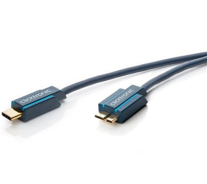ClickTronic HQ OFC Kabel USB 3.1 konektor C/male - USB 3.0 Micro-B/male, modrý, 3m