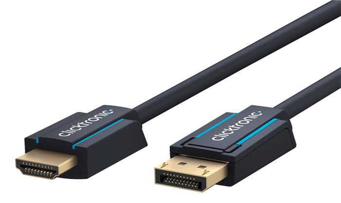 ClickTronic kabel DisplayPort - HDMI, 4K@60Hz, zlacené konektory, 5m