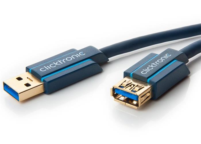 ClickTronic prodlužovací USB 3.0 kabel, zlacené konektory, 1.8m