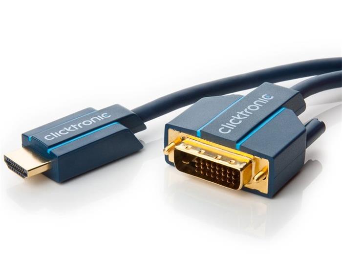 ClickTronic propojovací kabel HDMI -> DVI-D (24+1), 5m, zlacený