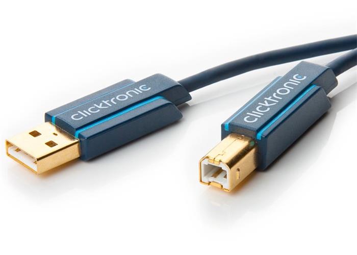 ClickTronic propojovací USB 2.0 kabel, A-B, zlacené konektory, 1.8m
