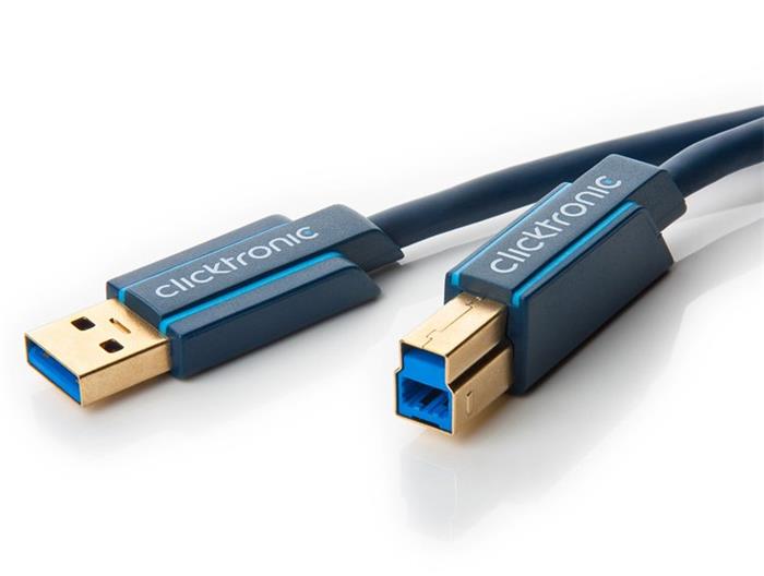 ClickTronic propojovací USB 3.0 kabel, A-B, zlacené konektory, 0.5m