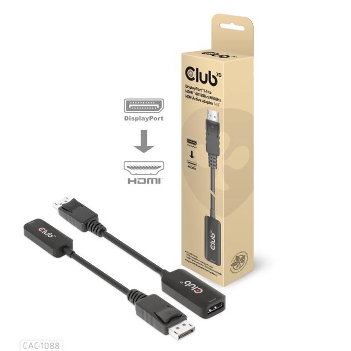 Club3D Adaptér aktivní z DisplayPort 1.4 na HDMI 2.1, černý