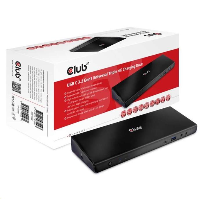 Club3D Dokovací stanice USB 3.2 typ C (5xUSB/USB-C/3xHDMI/2xDP/Ethernet/Audio) s Universal Triple 4K napájecím adaptére