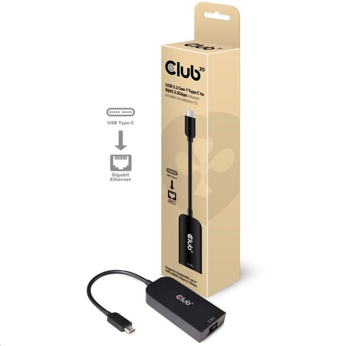 Club3D ethernetový adaptér, 2.5Gbps, USB-C