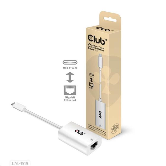 Club3D gigabitový ethernetový adaptér, USB-C