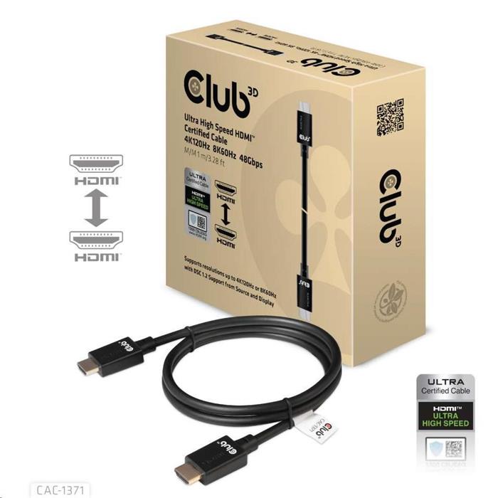 Club3D HDMI 2.1 certifikovaný kabel, 1m, černý