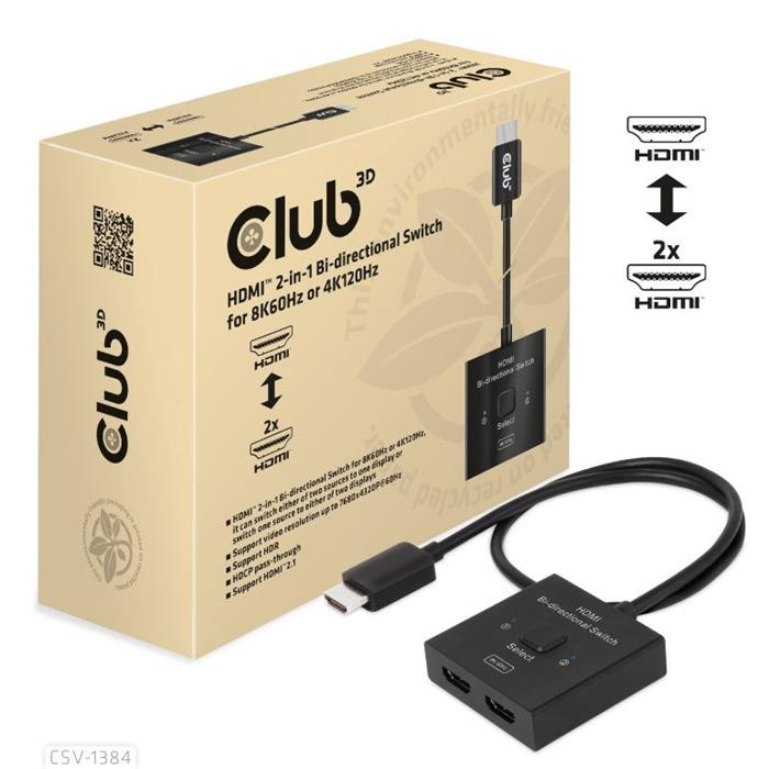 Club3D HDMI 2.1 obousměrný přepínač 2:1