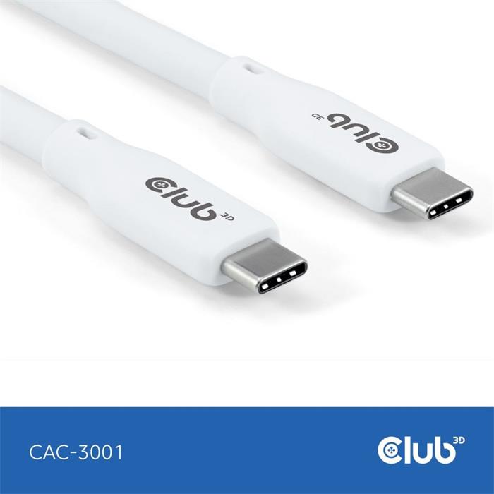 Club3D Kabel USB-C 3.2, 20Gbps, 4K60Hz, PD 240W, 2m, bílá