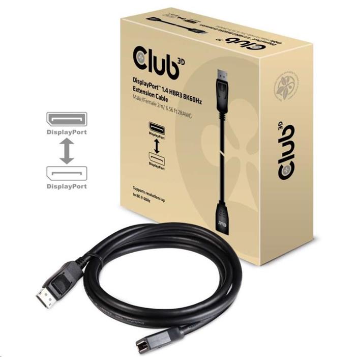 Club3D prodlužovací DisplayPort 1.4 kabel, 2m, černý