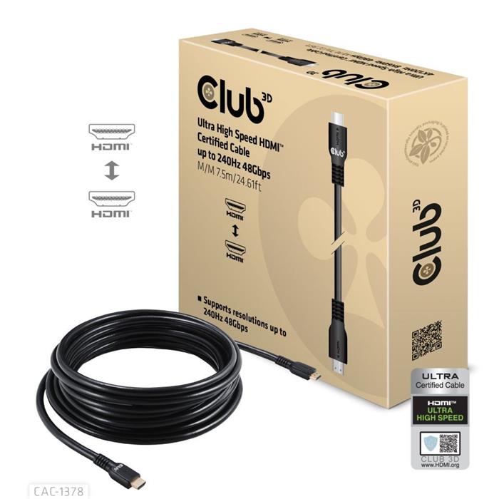 Club3D propojovací HDMI 2.1 kabel, 8K@60Hz, 7.5m, černý