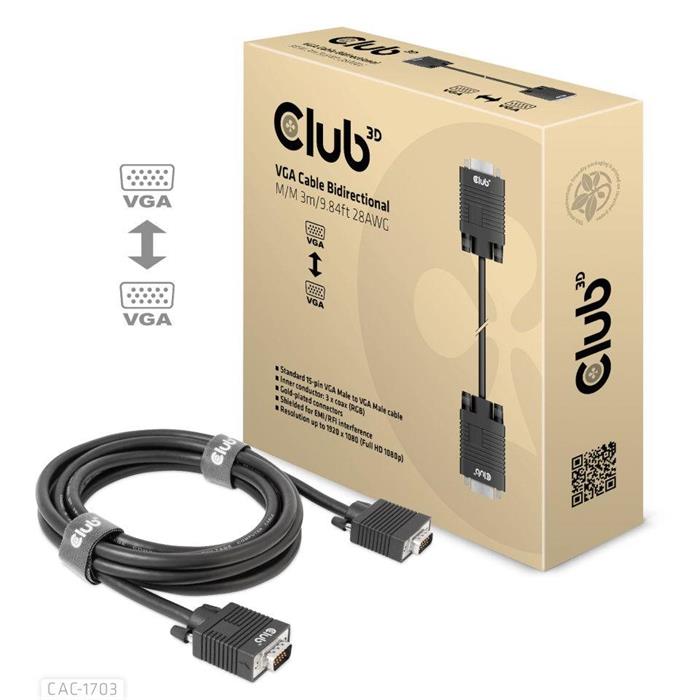 Club3D propojovací VGA kabel, 3m, černý