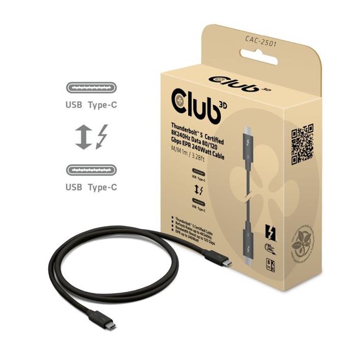 Club3D Thunderbolt 5 kabel, 80/120Gbps, PD240W, 1m