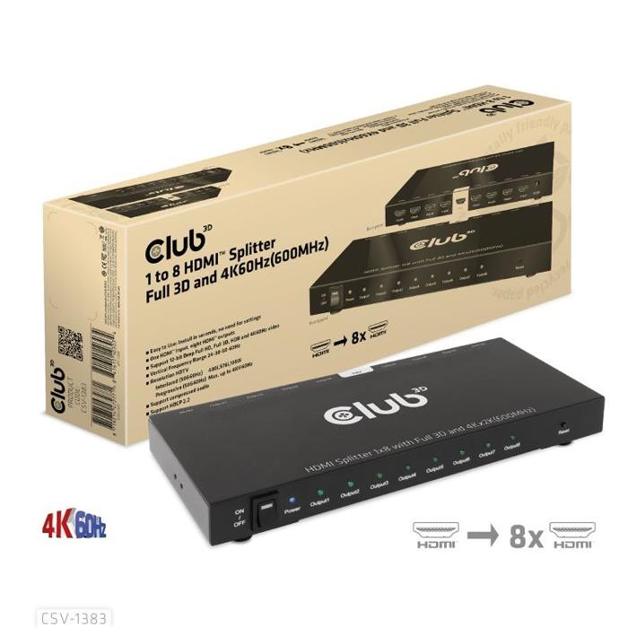 Club3D Video splitter 1:8 HDMI 2.0 4K60Hz UHD, 8 portů